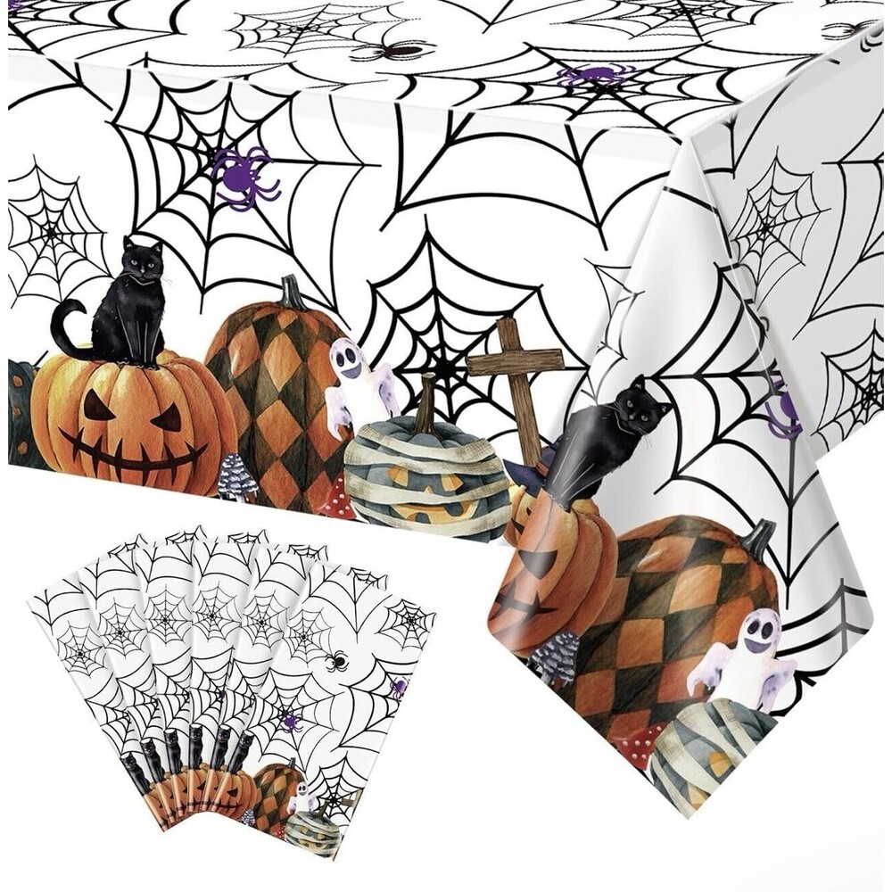 6Pcs Halloween Pumpkin Spider Web Tablecloth Decorations Halloween Party Decor